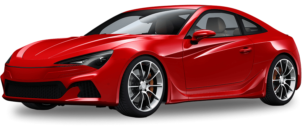 Shiny red car with alloy wheels