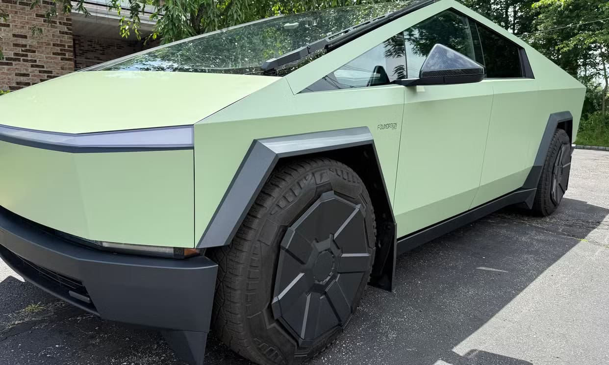 Tesla Cybertruck electric pickup truck parked on road